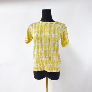 VINTAGE YELLOW PLAID KNIT SHORT SLEEVE T SHIRT TOP